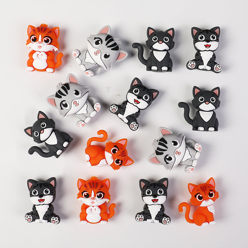 20Pcs Silicone 3D Focal Beads Dark Cat Sitting Pose 4