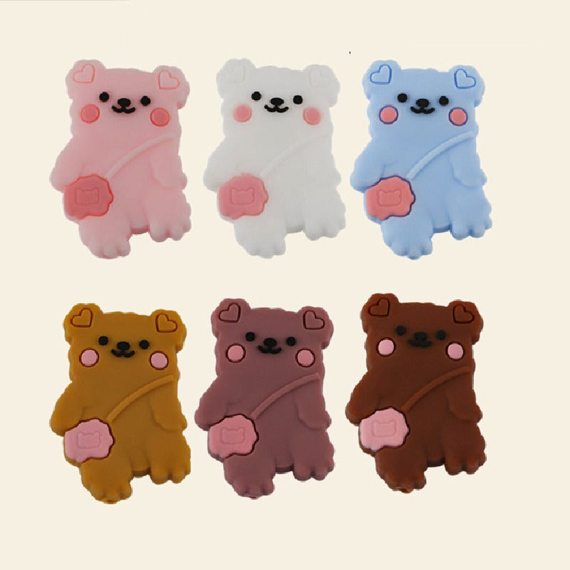20pcs Silicone Focal Beads Backpack Bear With Heart Pouch