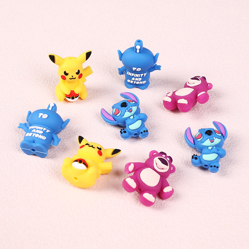 20Pcs Silicone 3D Focal Beads Yellow Mouse Round Cheeks Lightning Tail Blue Alien Character Large Ears Purple Bear Lying Pose 6
