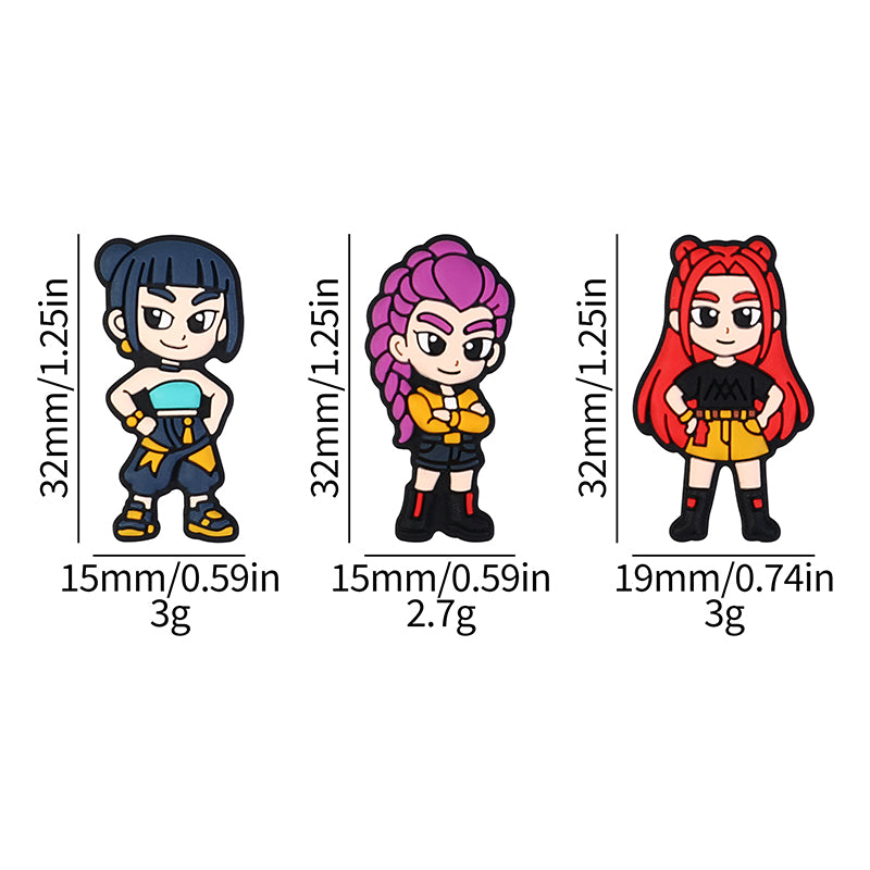 20Pcs Silicone Focal Beads Girl Characters Standing Pose with Colorful Hair 7