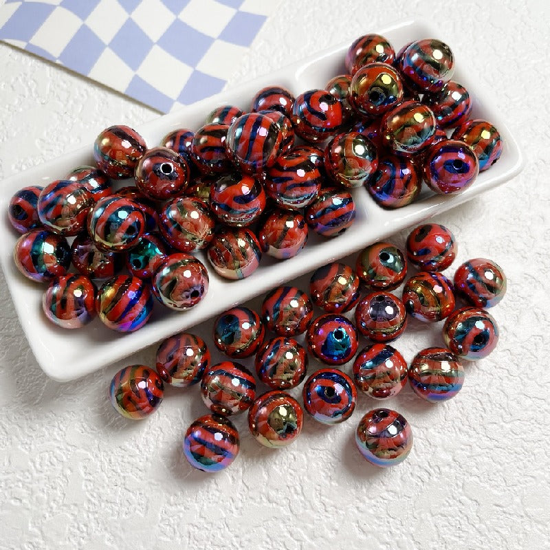 10pcs 16mm Zebra Stripe Round Acrylic Beads UV Finish 6