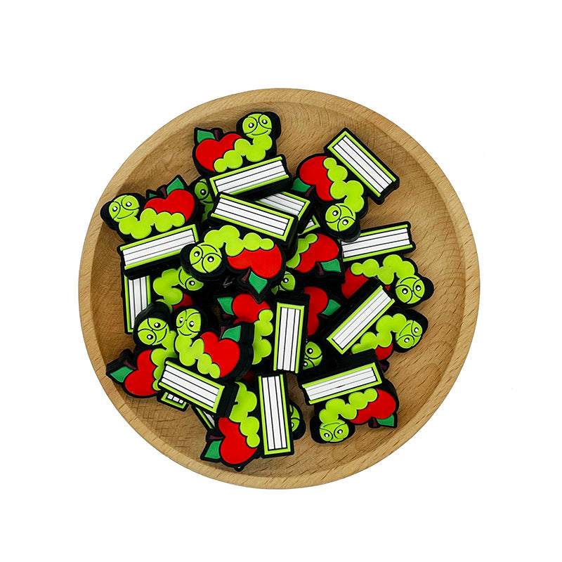 20pcs Silicone Focal Beads Caterpillar Book and Apple Design 2