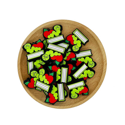 20pcs Silicone Focal Beads Caterpillar Book and Apple Design 2