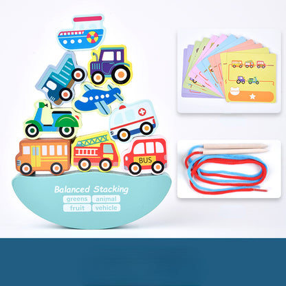 Wooden Building Blocks Animal Vegetable Fruit Balance Stacking Toy 7