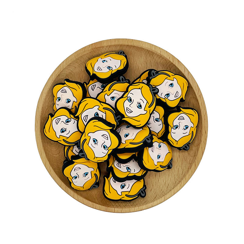 20pcs Silicone Focal Beads Girl Blonde Hair with Headband Face Detail 2