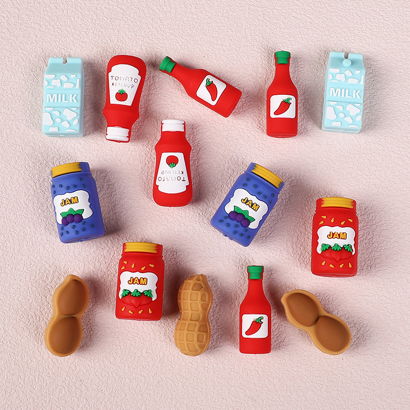 20Pcs Silicone 3D Focal Beads Jam Bottle Milk Carton Chili Sauce Design 5