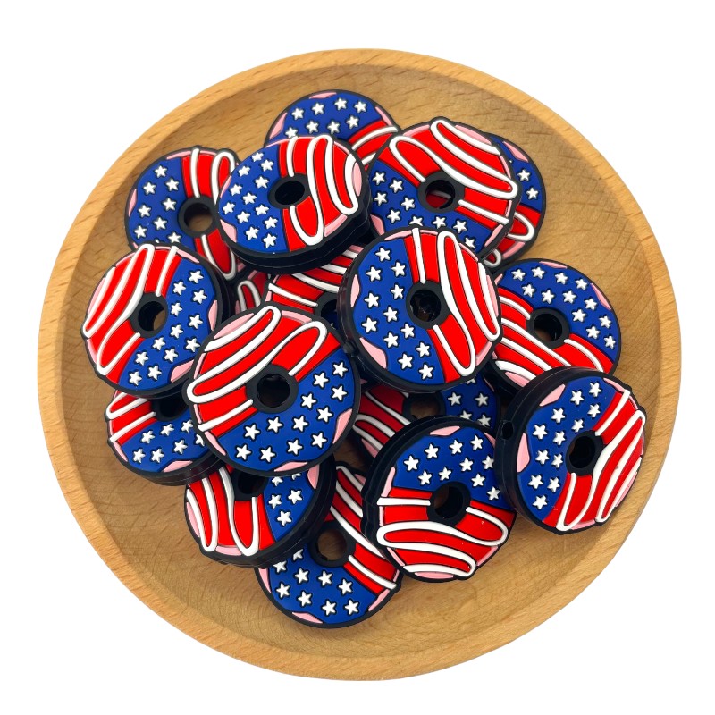 20pcs Silicone Focal Beads Independence Day US Doughnut Design 2