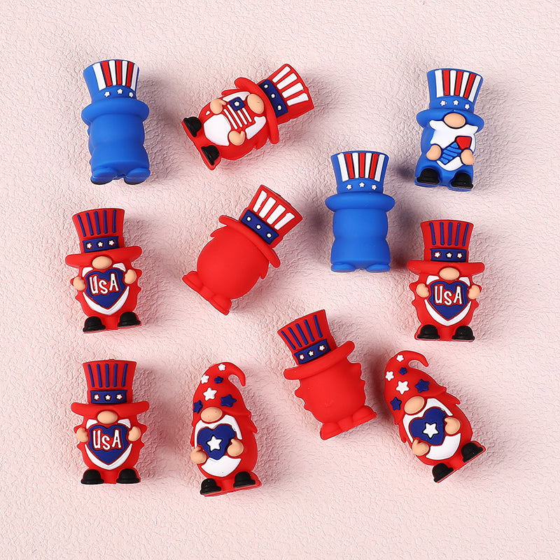 20Pcs Silicone 3D Focal Beads Independence Day Dwarf USA Theme 6
