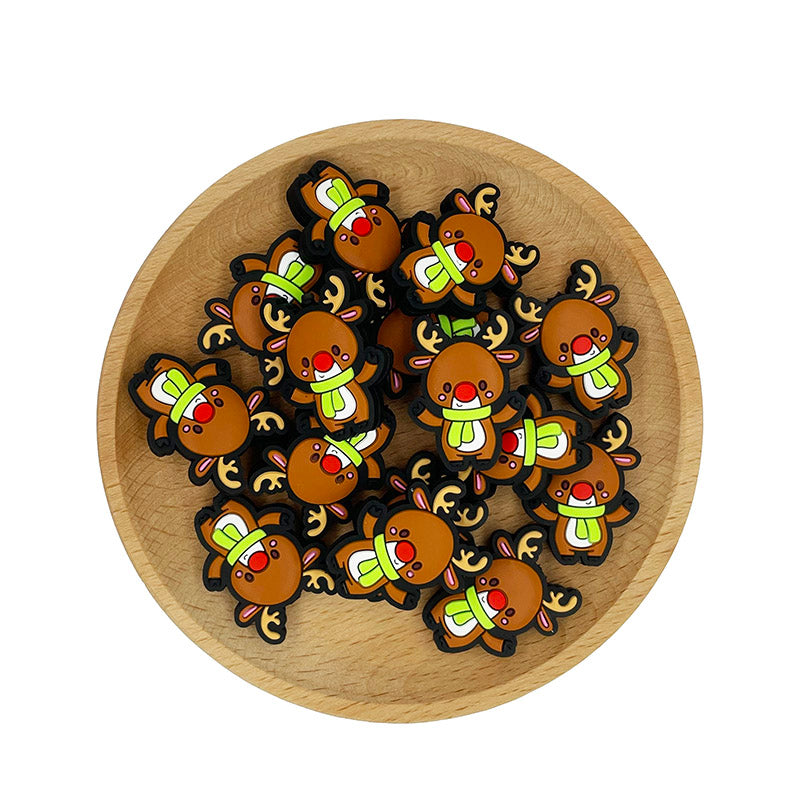 20pcs Silicone Focal Beads Christmas Deer With Scarf 2