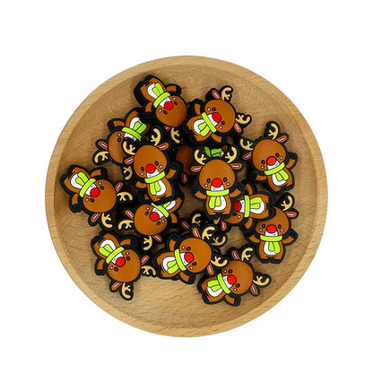 20pcs Silicone Focal Beads Christmas Deer With Scarf 2