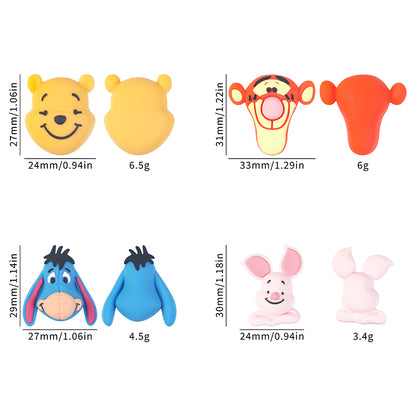 20Pcs Silicone 3D Focal Beads Yellow Bear Round Head Blue Donkey Side Profile Pink Pig Sitting Pose Orange Tiger Front Facing 11