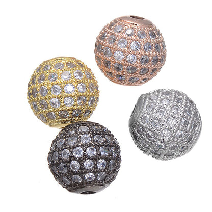 Brass Round Beads with Fancy Zirconia Pave 14mm 5pcs