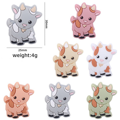 20pcs Silicone Focal Beads Cartoon Bull Beige and White Design 3