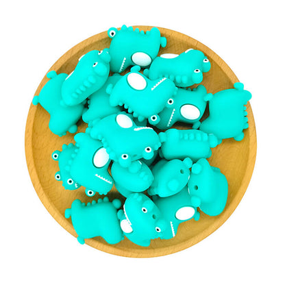 Silicone 3D Focal Beads Cyan Little Dinosaur Cutout Center 2