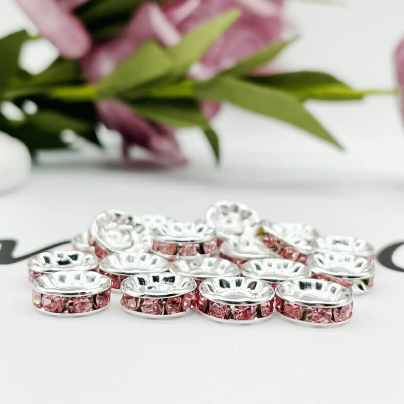100pcs 10mm Large Hole Rhinestone Spacer Beads Copper Metal Frame 23