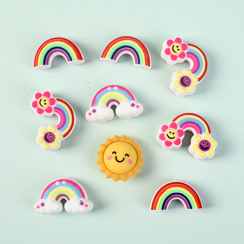 20Pcs Silicone 3D Focal Beads Smiling Sun Rainbow Flowers Holding White Cloud 3