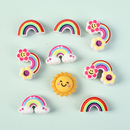 20Pcs Silicone 3D Focal Beads Smiling Sun Rainbow Flowers Holding White Cloud 3