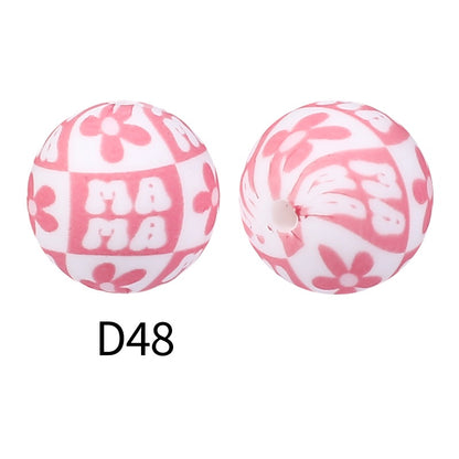 50pcs 15mm Rhombus Printed Silicone Beads Colorful Design 13