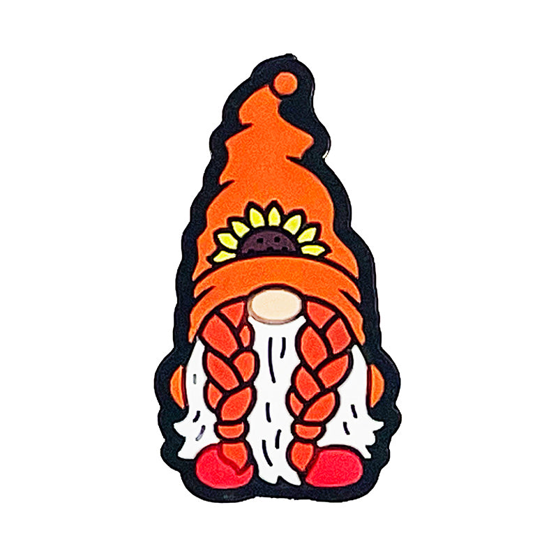 20pcs Silicone Focal Beads Gnome Orange Hat with Sunflower