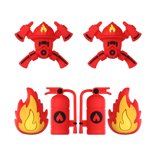 20Pcs Silicone 3D Focal Beads Fire Fighting Theme Wearing Fire Helmet and Crossed Axes