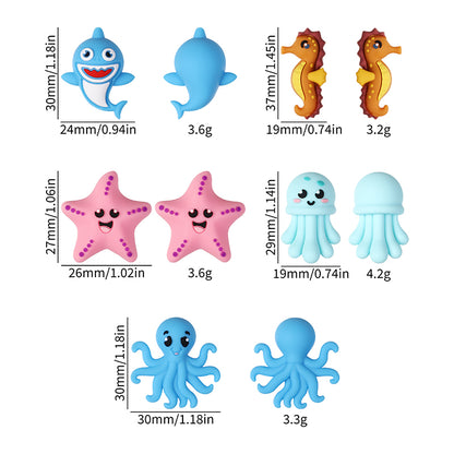 20Pcs Silicone 3D Focal Beads Marine Animals Mixed Set 9