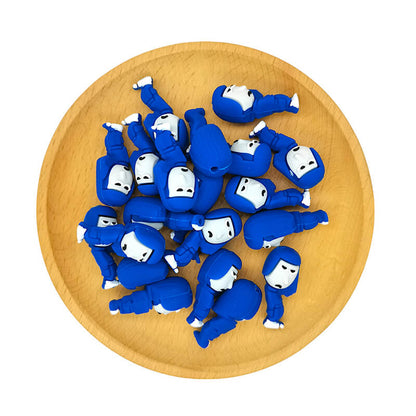 Silicone 3D Focal Beads Blue Hooded Sad Face Character Side Profile 2