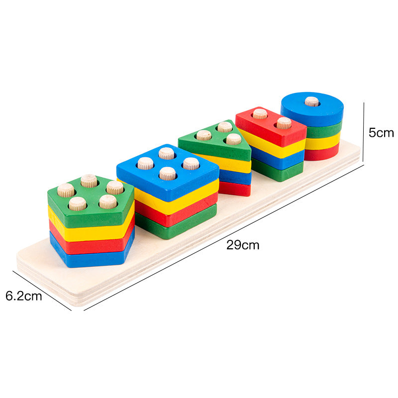 Wooden Montessori Toys Geometric Shape Paired Building Blocks 7