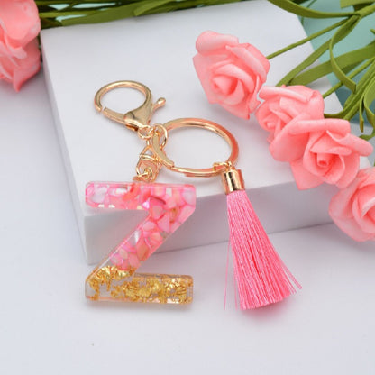 Resin Pink Tassel Letter Keychain A to Z Initial Charm 26