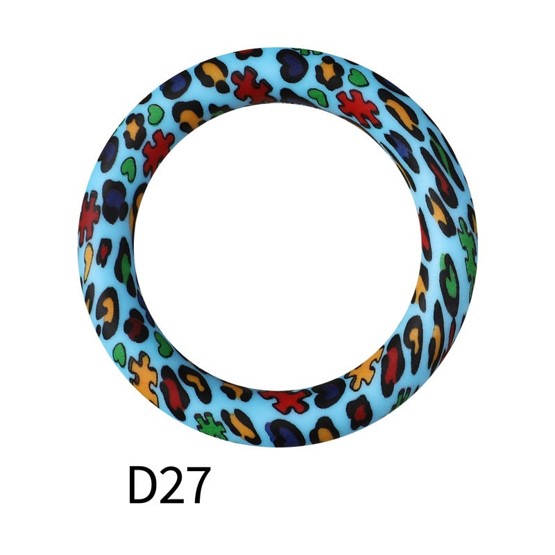 65mm Printed Silicone Beads Ring Shape Printed Design 33