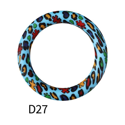 65mm Printed Silicone Beads Ring Shape Printed Design 33