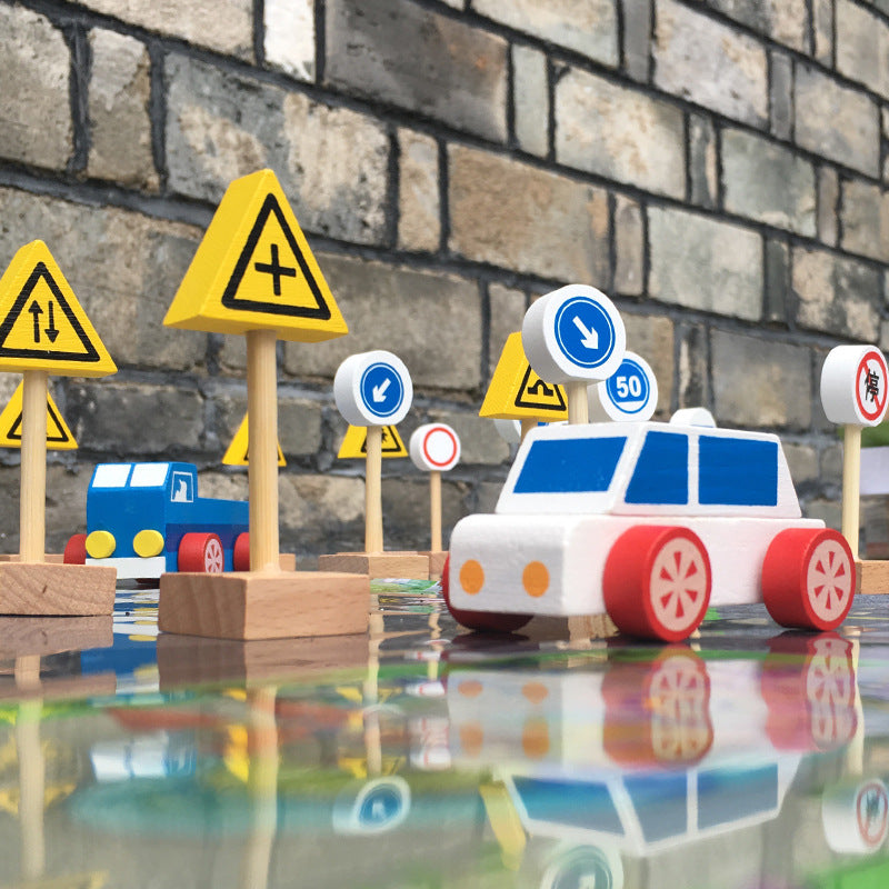 Wooden Montessori Toys Traffic Knowledge Blocks Educational Toy 4
