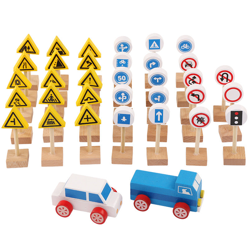 Wooden Montessori Toys Traffic Knowledge Blocks Educational Toy
