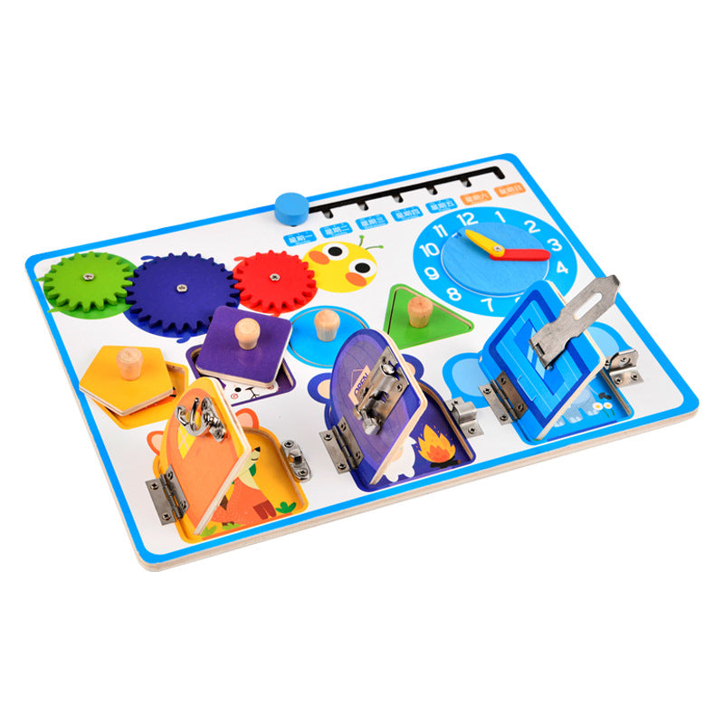 Wooden Busy Board Montessori Toys Life Skills Training 30x22.5cm