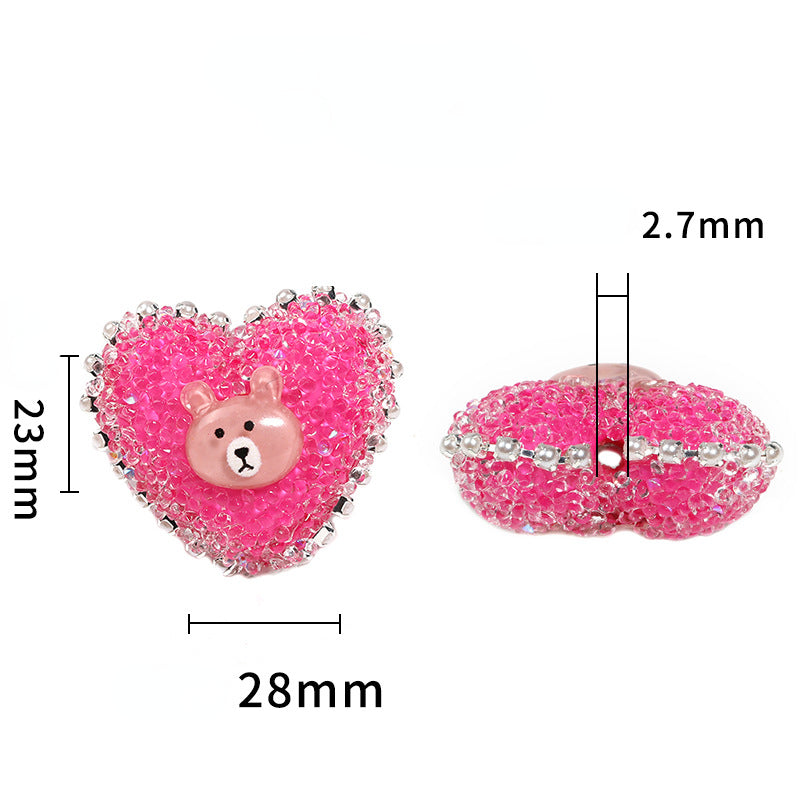 5pcs 23x28mm Cartoon Animal Heart Rhinestone Beads DIY Jewelry Making 4