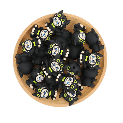 20Pcs Silicone 3D Focal Beads Halloween Black Creature with Bat Wings 3