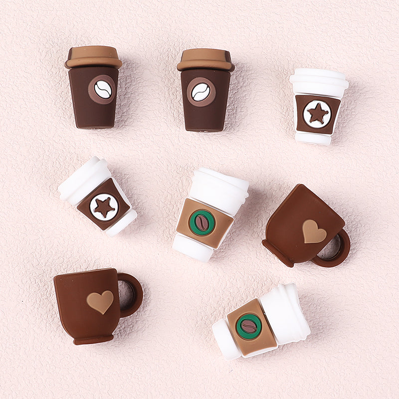 20Pcs Silicone 3D Focal Beads Coffee Cup Five Pointed Star Heart Designs