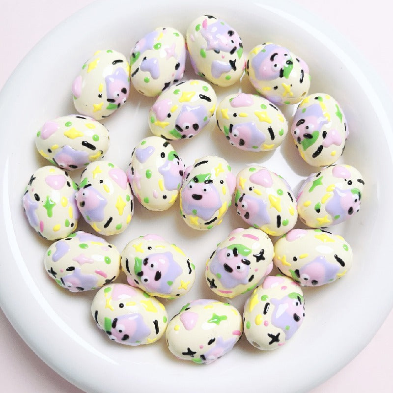 5pcs 16x24mm Hand-Painted Dinosaur Egg Acrylic Beads DIY Craft 2
