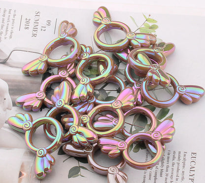2Pcs 25x46mm Sakura Angel Wings Acrylic Beads UV Finish Color Plated 10