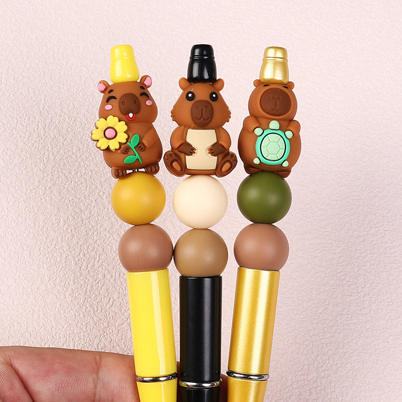 20Pcs Silicone 3D Focal Beads Capybara Holding Flower and Sitting Pose 8