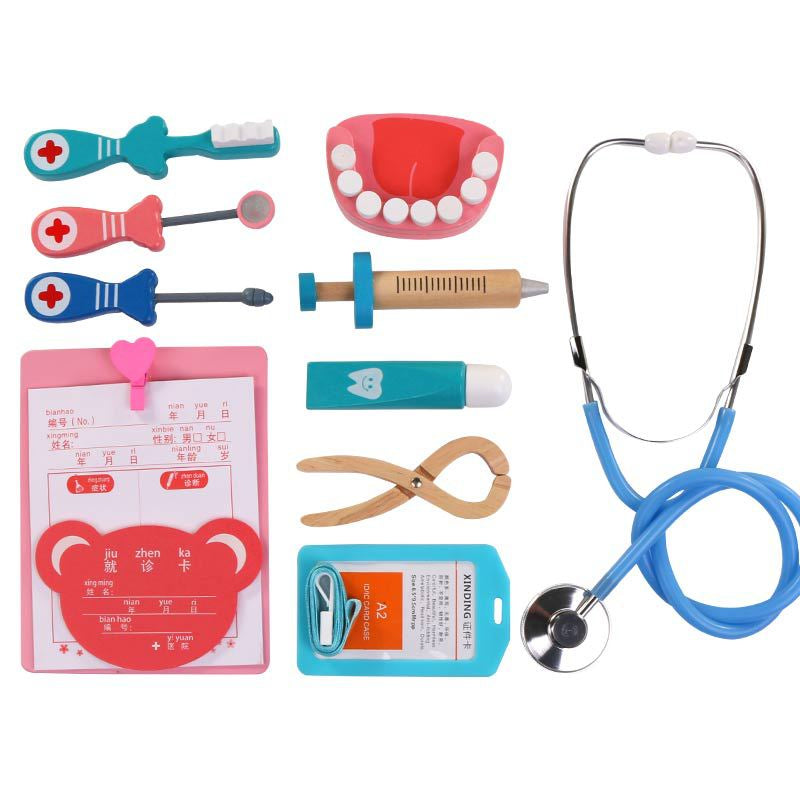 Wooden Pretend Play Doctor Kit Toy Dental Medical Set 2