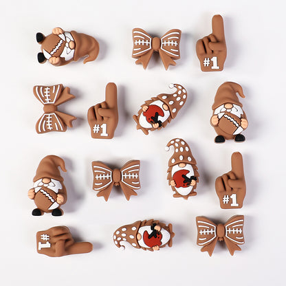 20Pcs Silicone 3D Focal Beads Rugby Bow and Helmet Dwarf Design 2