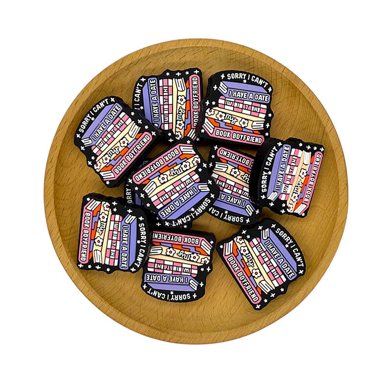 20Pcs Silicone Focal Beads Stacked Books Text Design 2