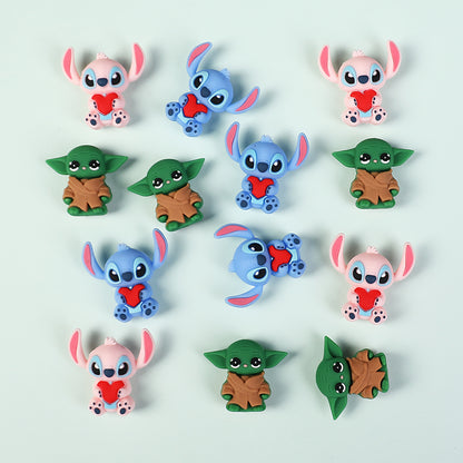 20Pcs Silicone 3D Focal Beads Blue Alien Character Large Ears and Green Alien Baby Large Ears 4