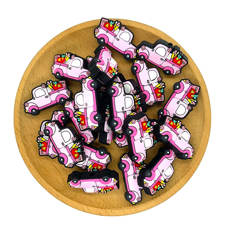 20pcs Silicone Focal Beads Teaching Car with School Supplies Detail 2