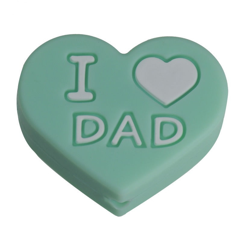 50pcs Silicone Focal Beads Love Heart Printed Text Design 12