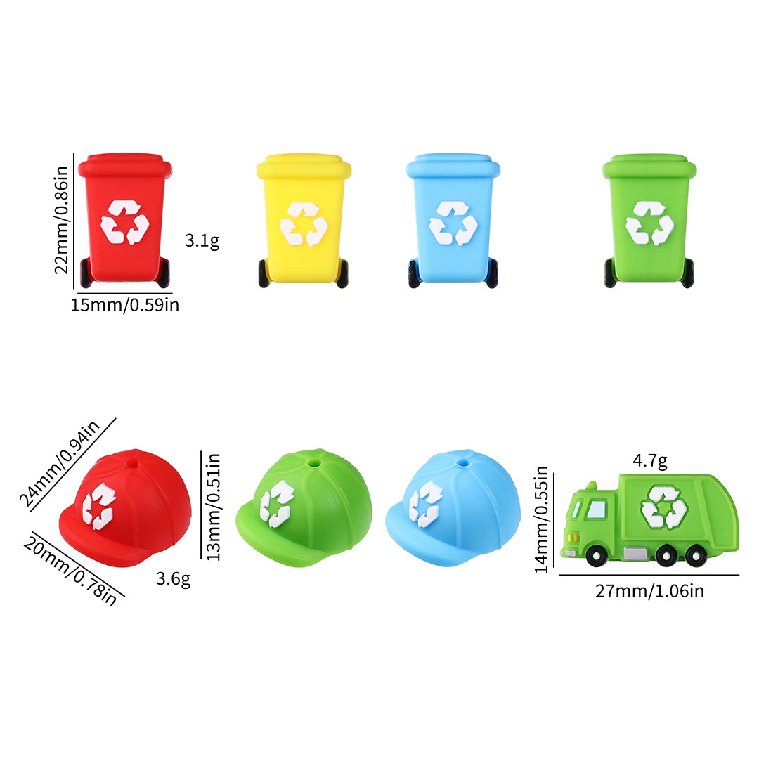 Silicone 3D Focal Beads Sanitation Series Recycling Bin and Cap Designs 11