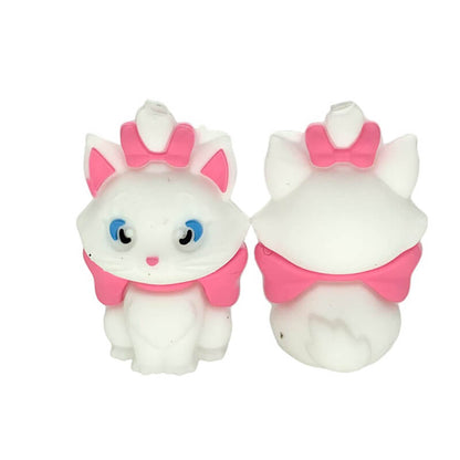 Silicone 3D Focal Beads White Cat with Pink Bow Front and Back View