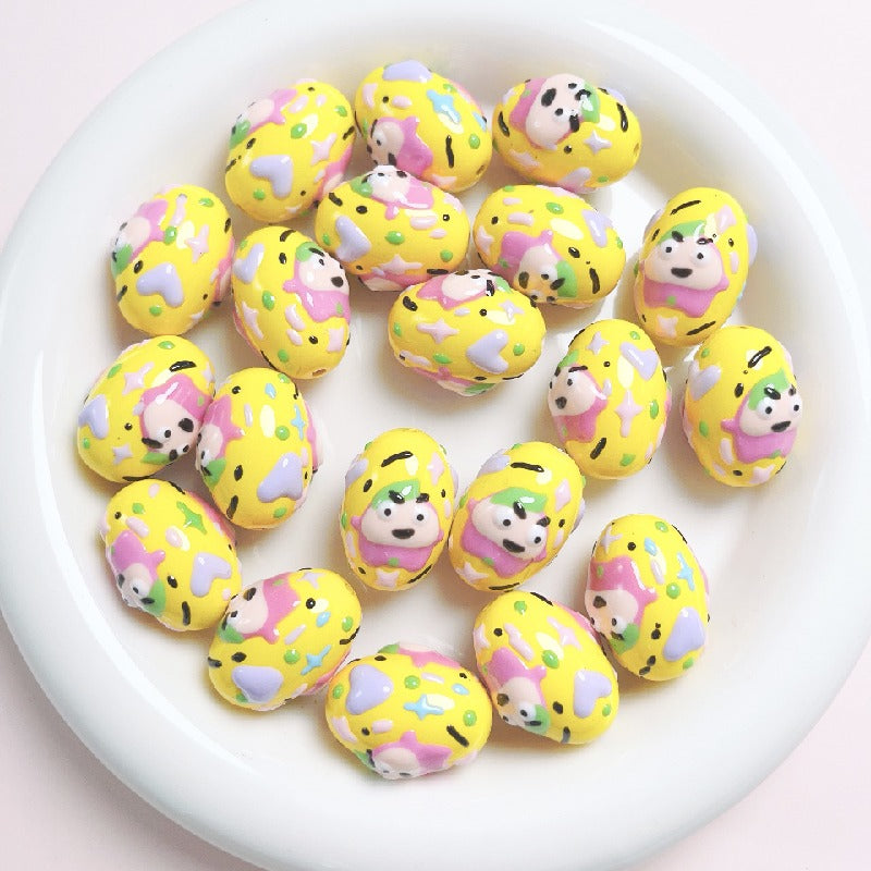 5pcs 16x24mm Hand-Painted Dinosaur Egg Acrylic Beads DIY Craft 7