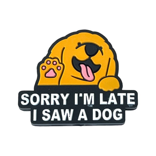20pcs Silicone Focal Beads Yellow Dog Holding Sign with Text