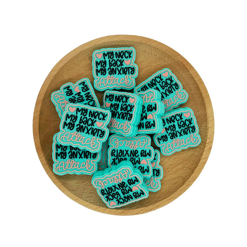 20pcs Silicone Focal Beads Letter Square With Printed Text Design 2
